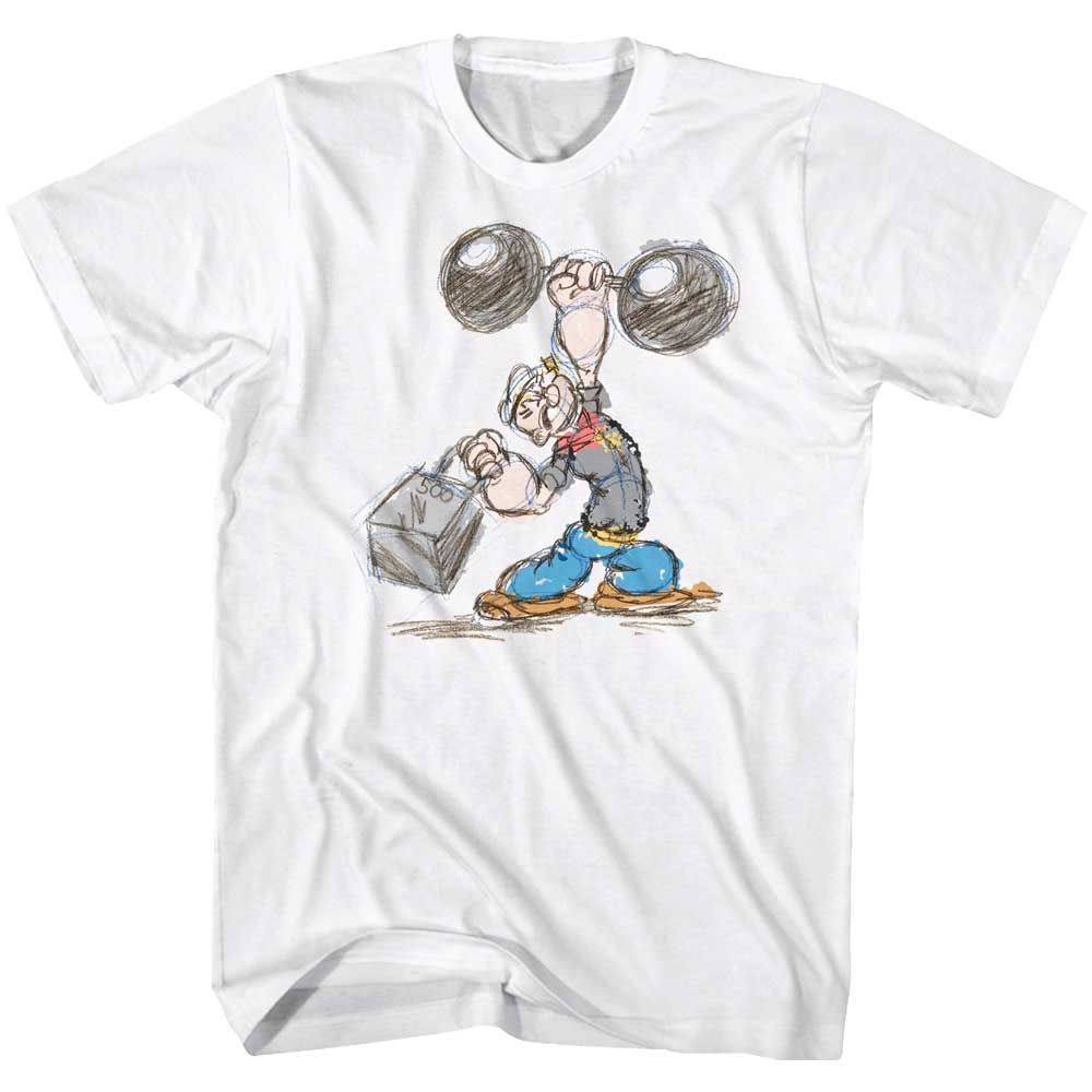 White Popeye t-shirt featuring a Popeye Sketch design