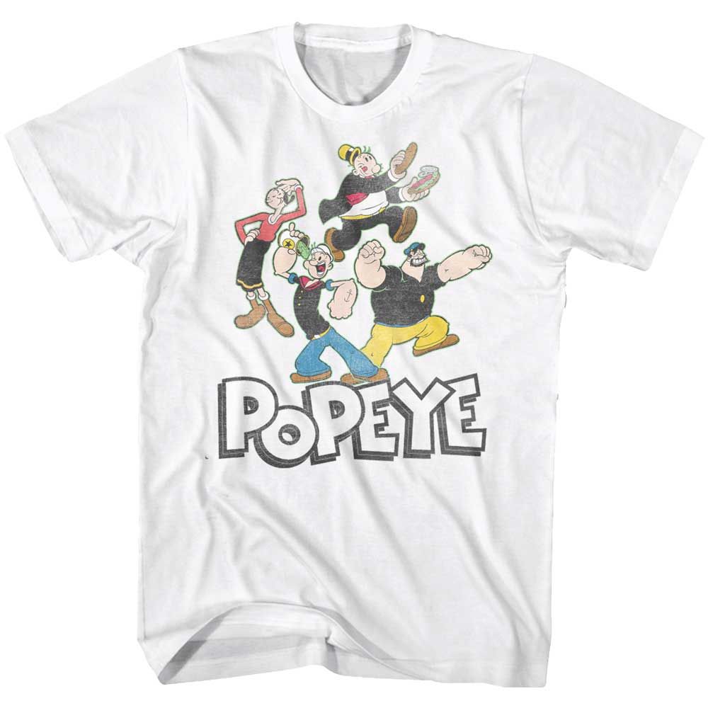 White Popeye t-shirt featuring a Pop Group design
