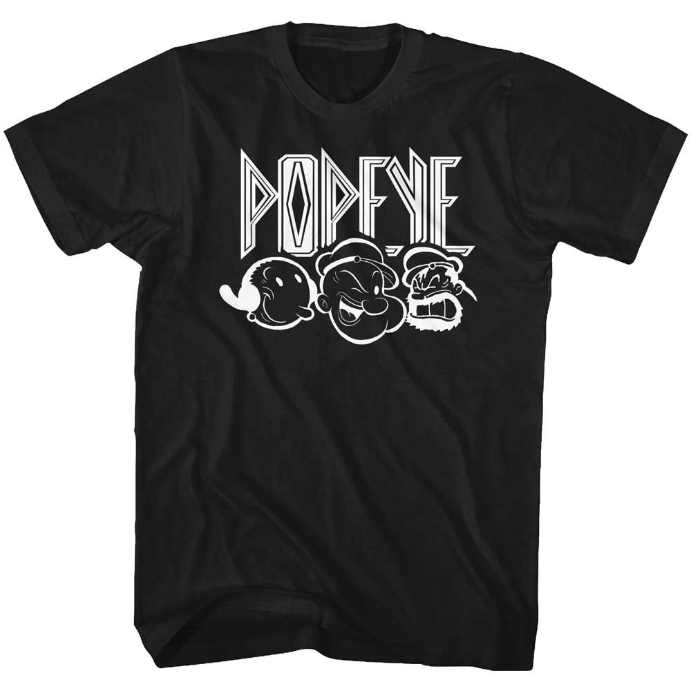 Black Popeye t-shirt featuring a Kiss Style design
