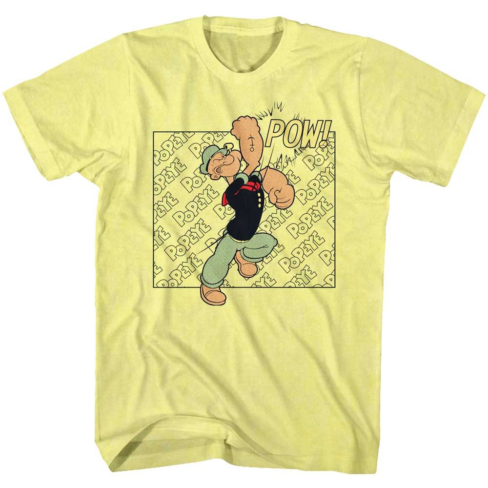 Yellow Heather Popeye t-shirt featuring a Popeye Pop Pow design