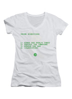 White Prime Directives Juniors V-Neck T-Shirt