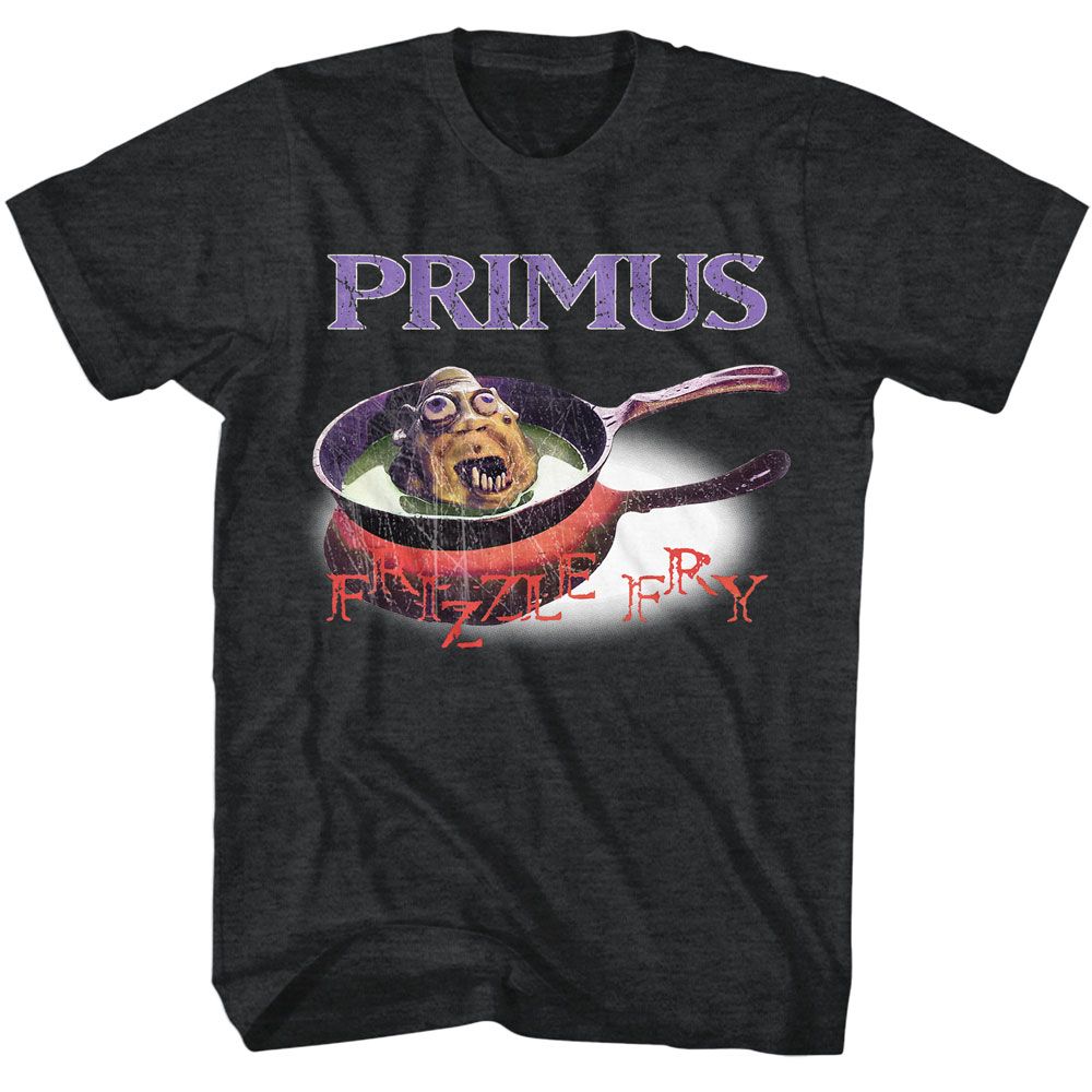Black Heather Primus t-shirt featuring a Frizzle Fry design