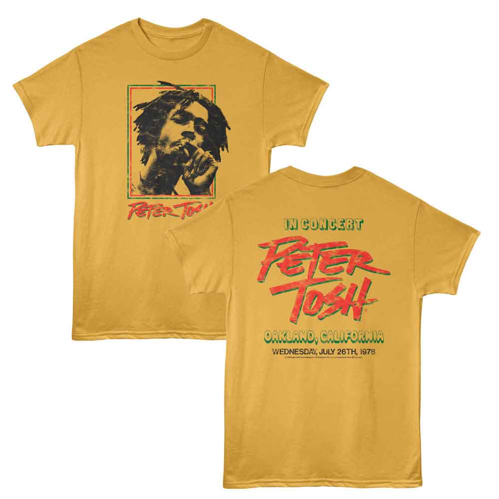 Ginger Peter Tosh t-shirt featuring a Peter Tosh Oakland 78 design