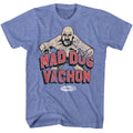 Light Blue Heather Powertown t-shirt featuring a Mad Dog Vachon illustrated design
