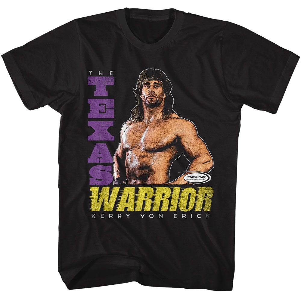 Black Powertown t-shirt featuring a Texas Warrior design