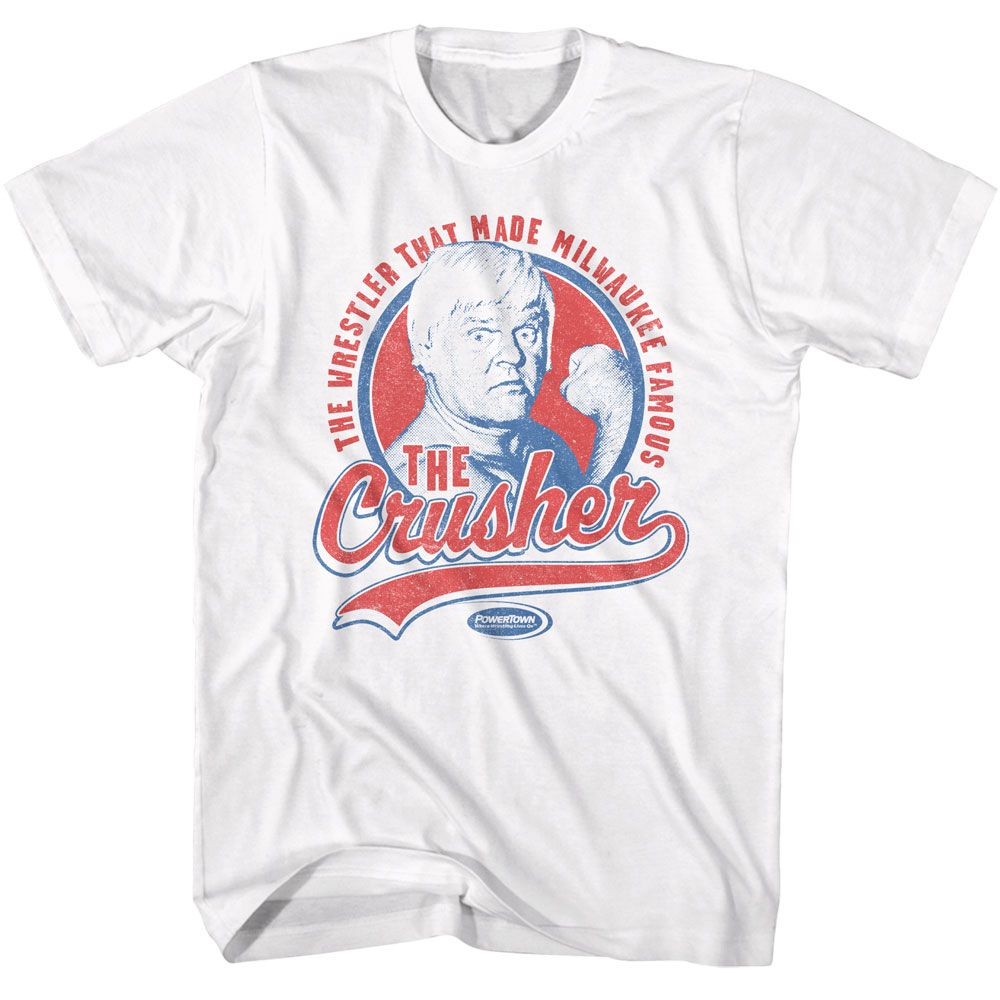 White Powertown t-shirt featuring a Milwaukee Crusher design