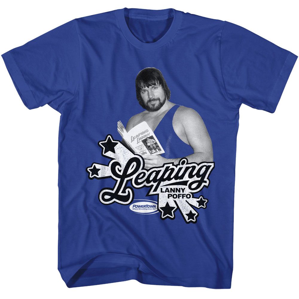 Royal Blue Powertown t-shirt featuring a Leaping Lanny design