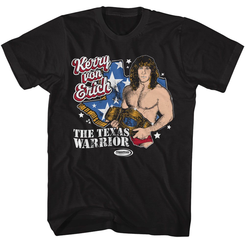 Black Powertown t-shirt featuring a Kerry Von Erich Texas design
