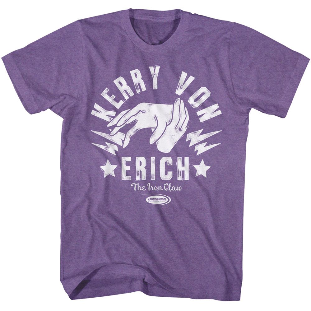 Purple Heather Powertown t-shirt featuring a Von Erich Iron Claw design