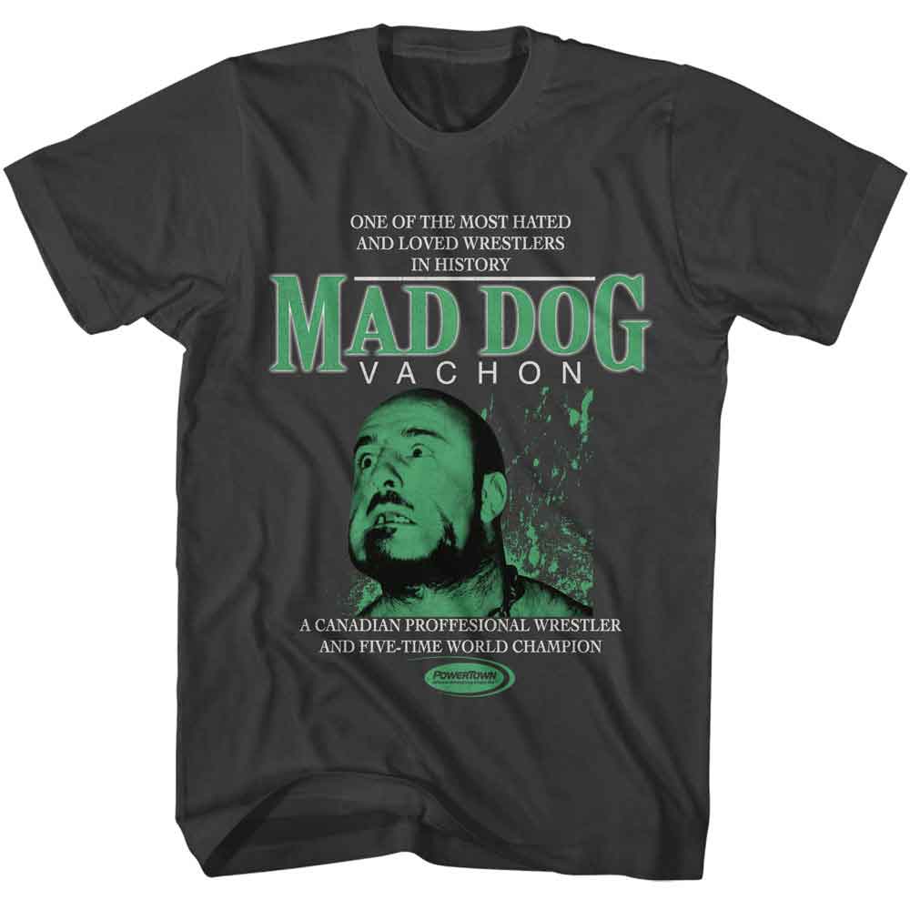 Smoke Gray Powertown t-shirt featuring a Mad Dog Vachon design