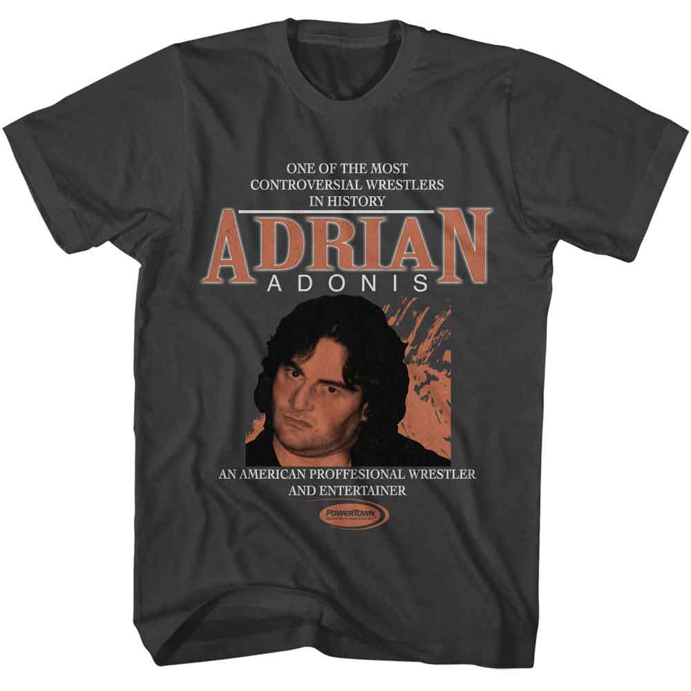 Smoke Gray Powertown t-shirt featuring an Adrian Adonis design