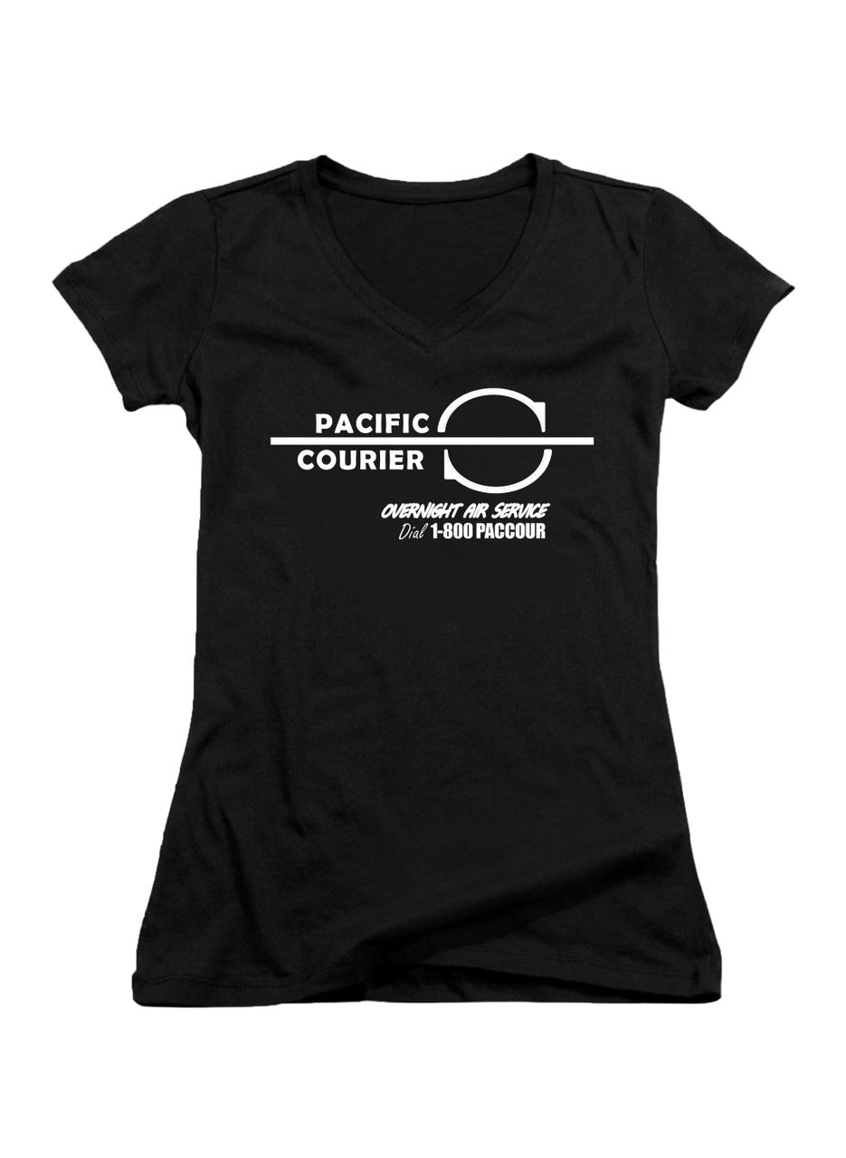 Black Pacific Courier Juniors V-Neck T-Shirt