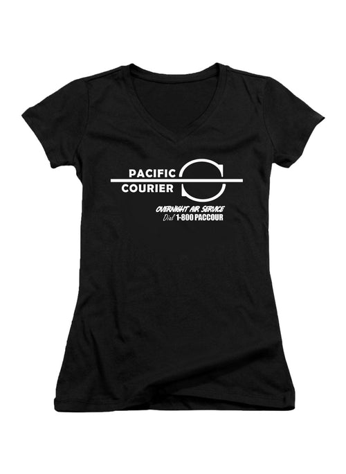 Black Pacific Courier Juniors V-Neck T-Shirt