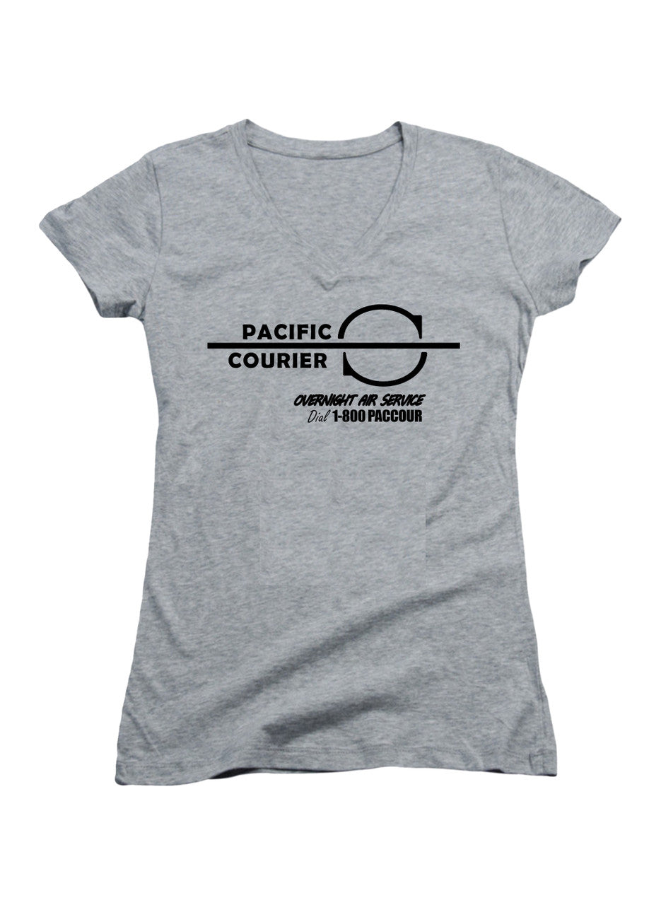 Gray Pacific Courier Juniors V-Neck T-Shirt