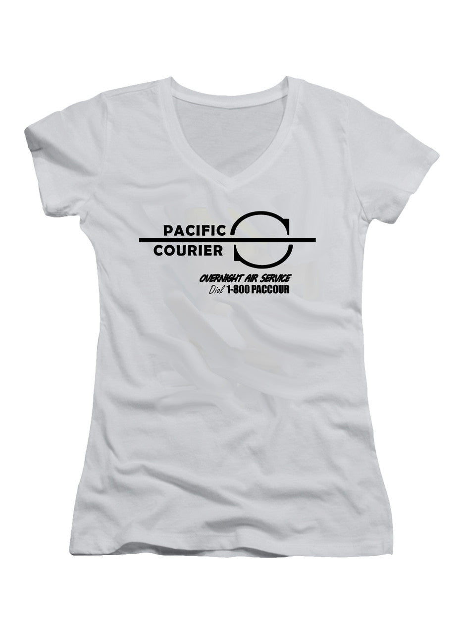 White Pacific Courier Juniors V-Neck T-Shirt