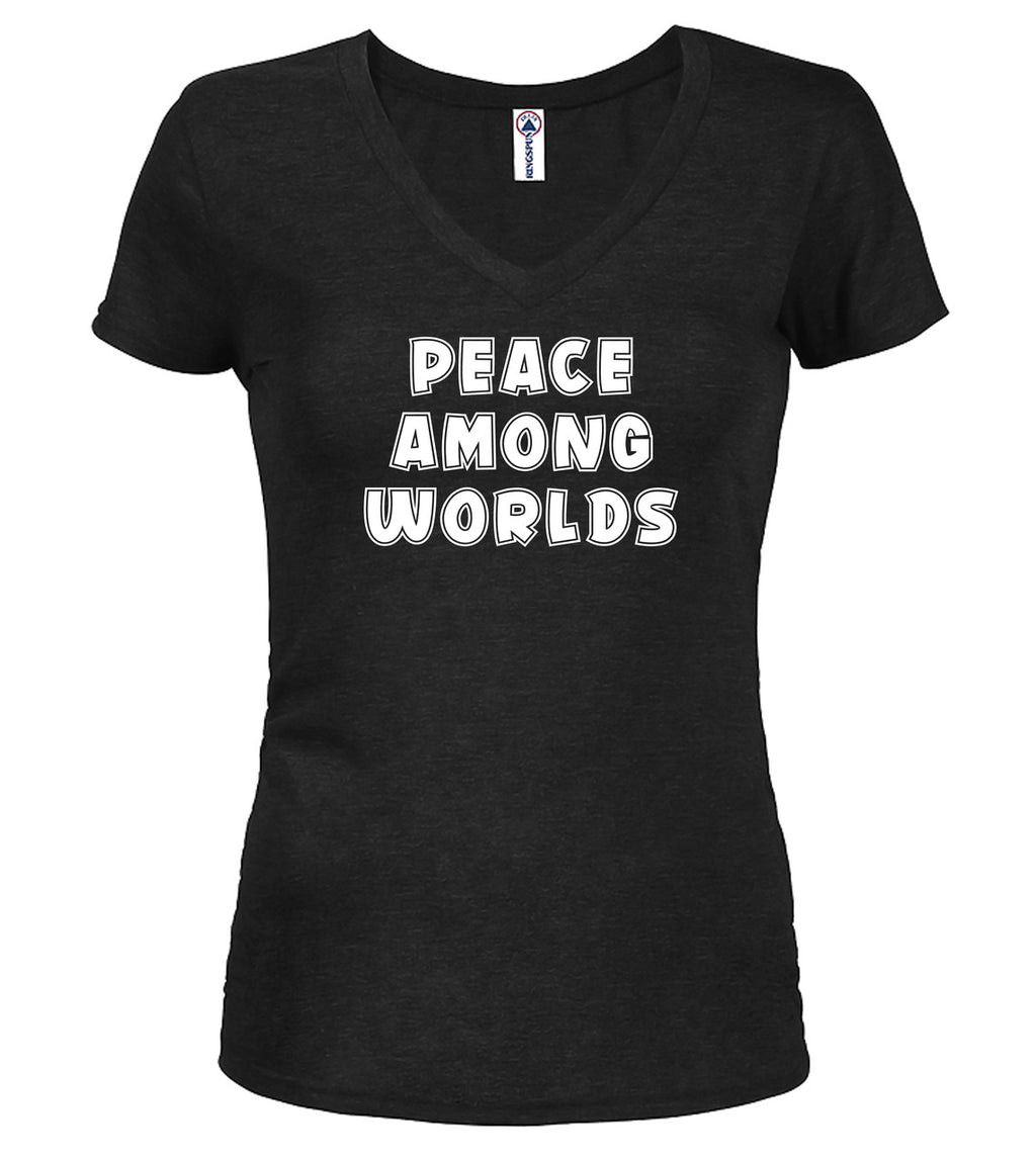 Black Peace Among Worlds Juniors V-Neck T-Shirt