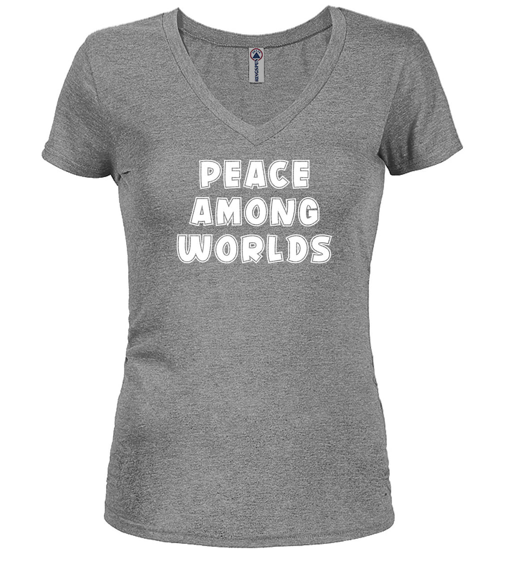Gray Peace Among Worlds Juniors V-Neck T-Shirt