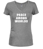 Gray Peace Among Worlds Juniors V-Neck T-Shirt