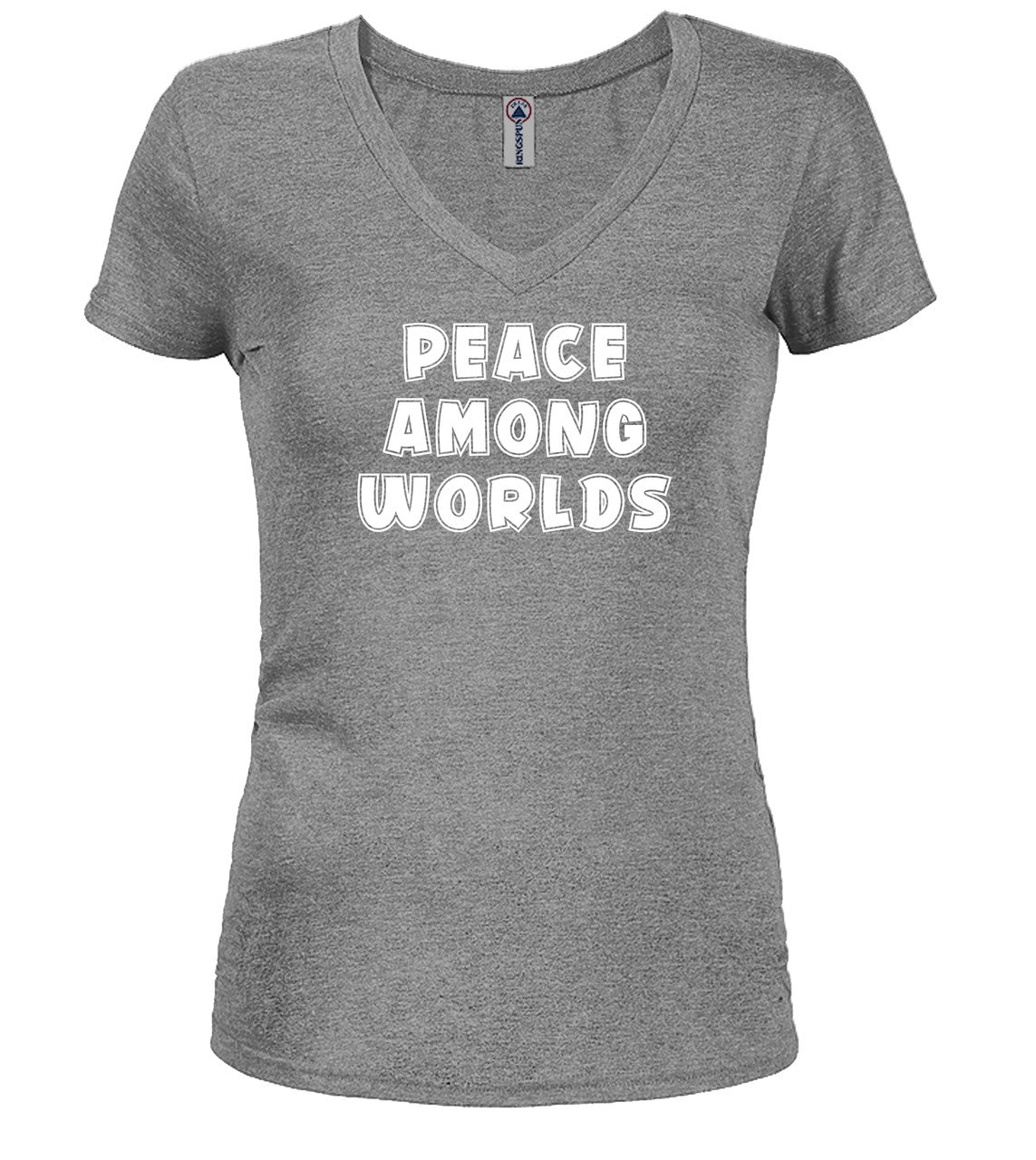 Gray Peace Among Worlds Juniors V-Neck T-Shirt