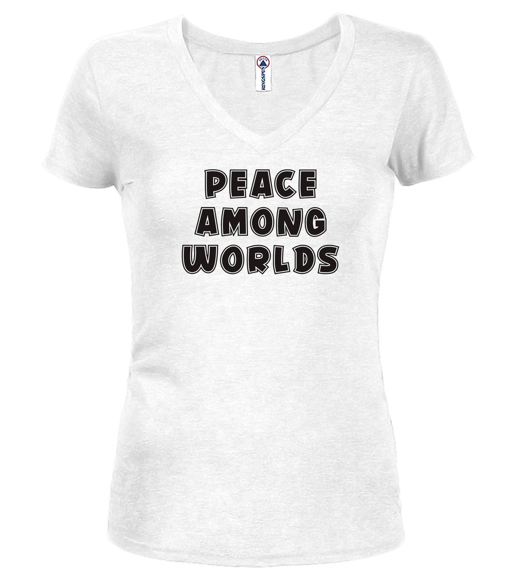 White Peace Among Worlds Juniors V-Neck T-Shirt