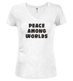 White Peace Among Worlds Juniors V-Neck T-Shirt