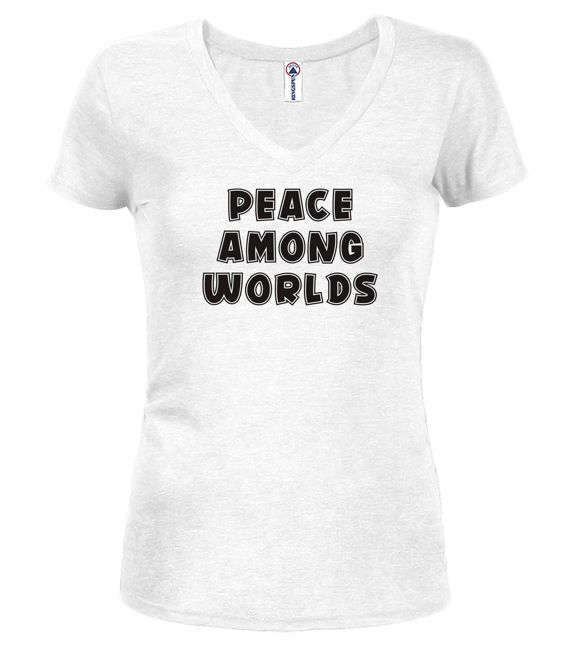 White Peace Among Worlds Juniors V-Neck T-Shirt