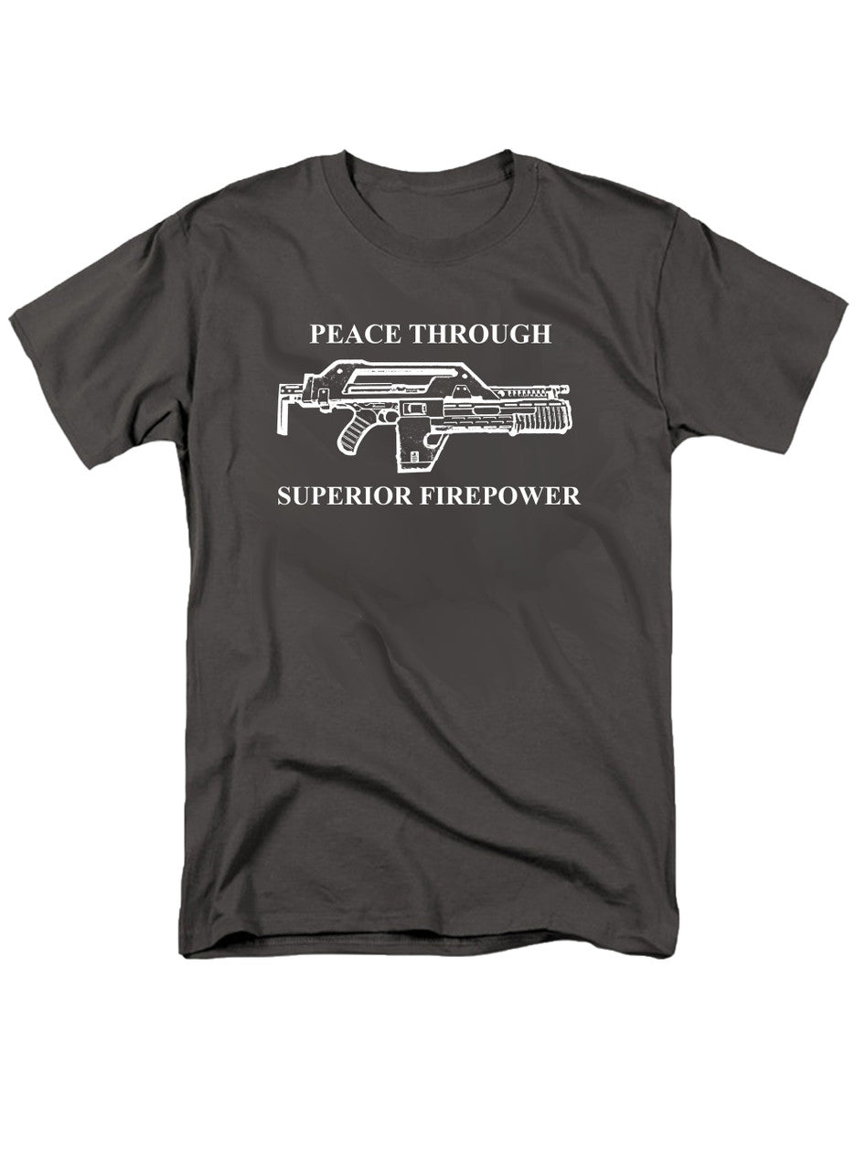 Charcoal Peace Through Superior Firepower T-Shirt
