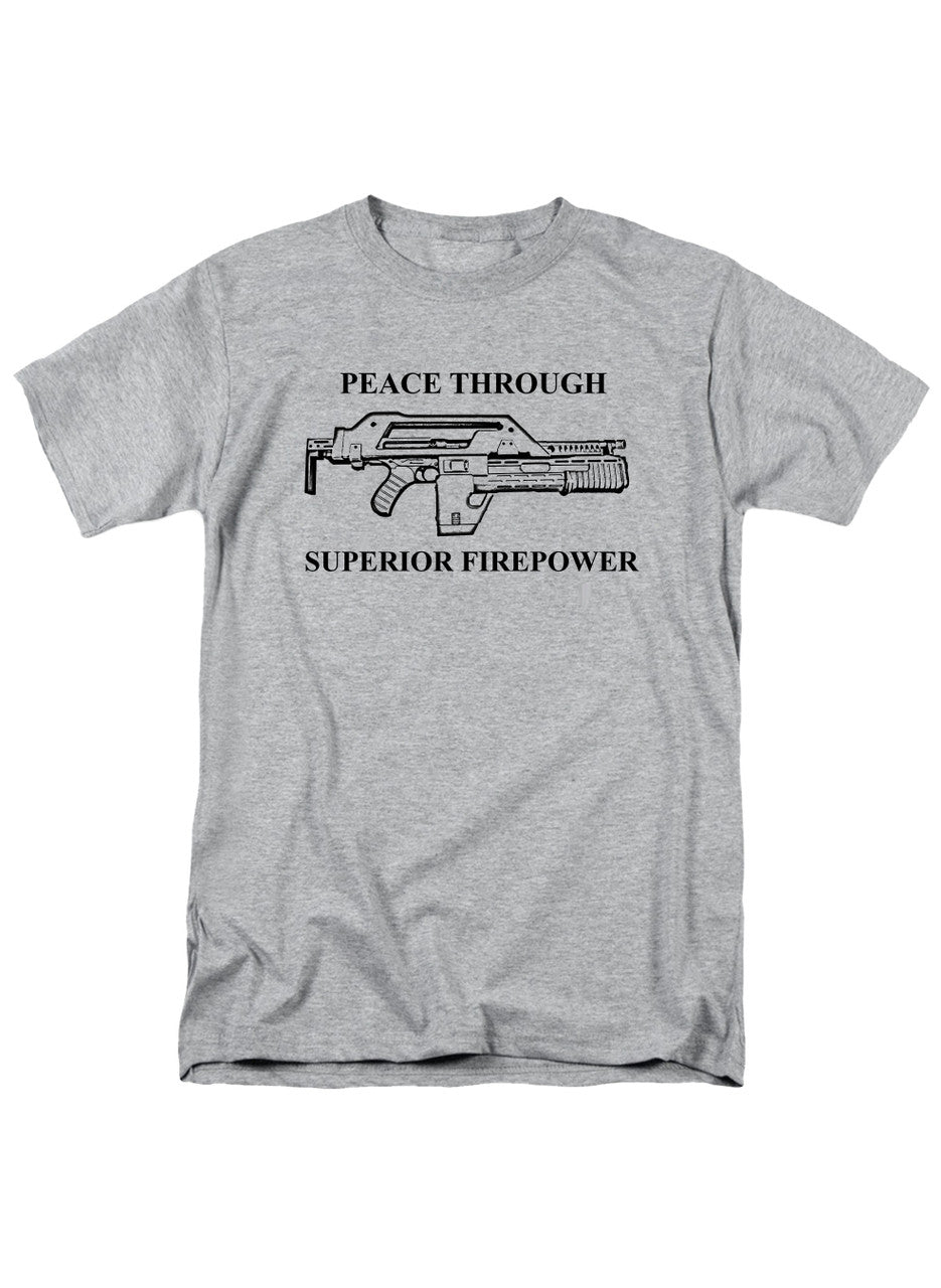 Gray Peace Through Superior Firepower T-Shirt