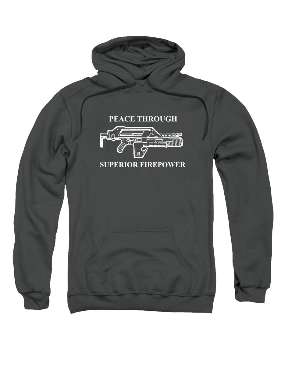 Charcoal Peace Through Superior Firepower Hoodie