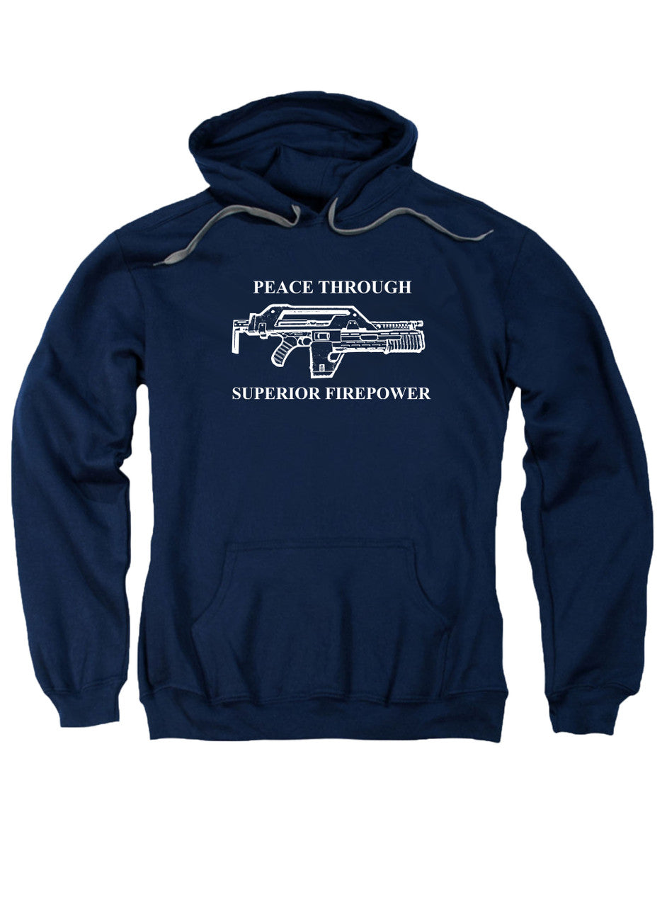 Navy Peace Through Superior Firepower Hoodie