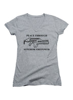 Gray Peace Through Superior Firepower Juniors V-Neck T-Shirt