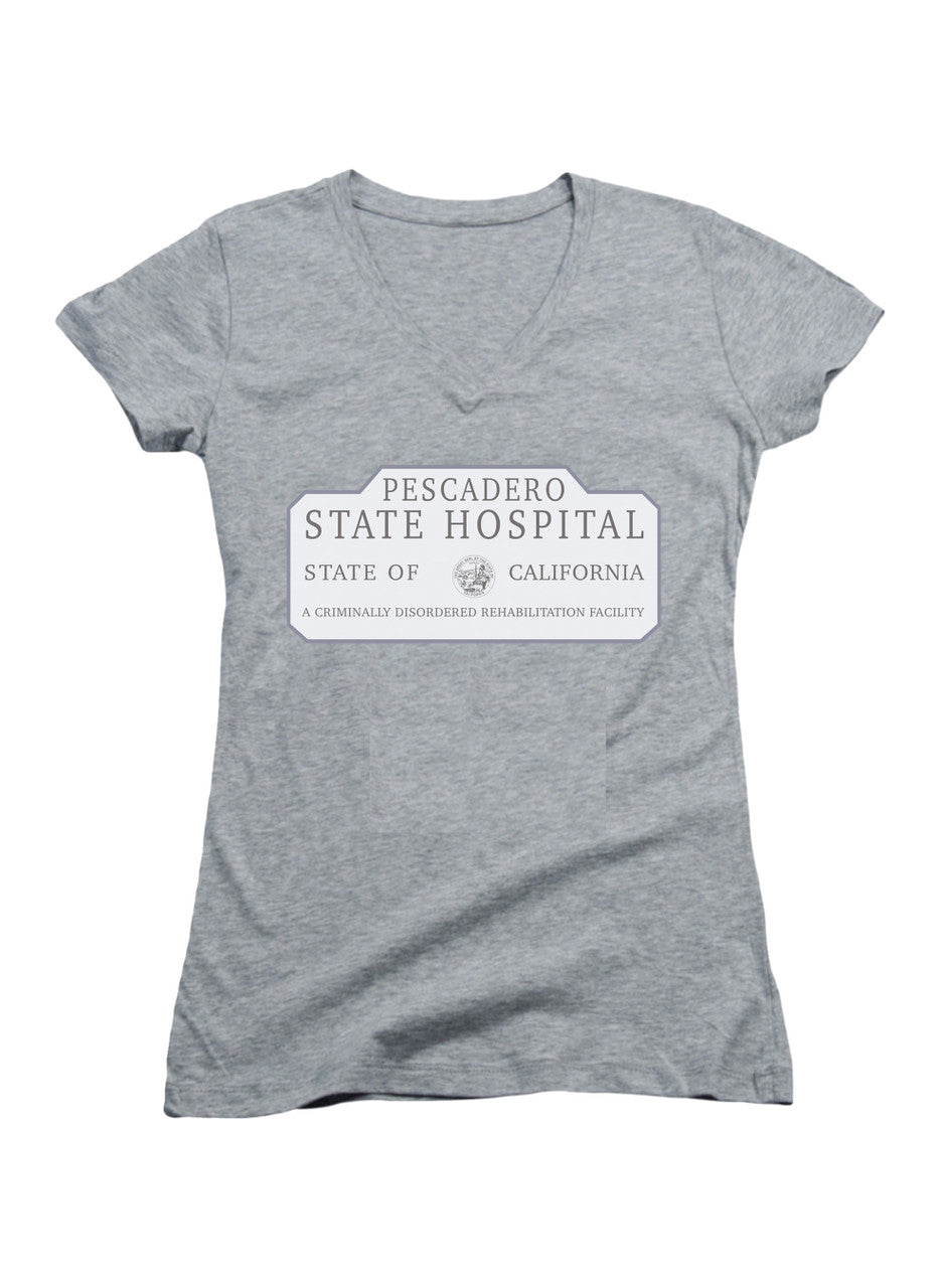 Gray Pescadero State Hospital Juniors V-Neck T-Shirt