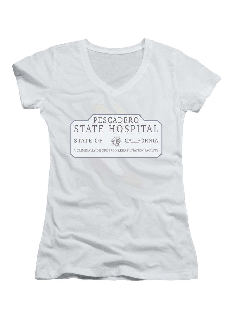 White Pescadero State Hospital Juniors V-Neck T-Shirt