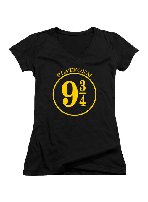 Black Platform 9 3/4 Juniors V-Neck T-Shirt