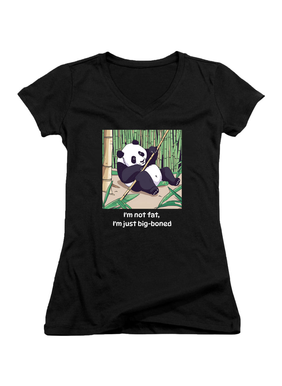 Black Playful Panda Juniors V-Neck T-Shirt
