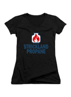 Black Propane and Propane Accessories Juniors V-Neck T-Shirt