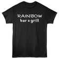 Black Rainbow Bar and Grill t-shirt featuring a Rainbow Bar and Grill logo design