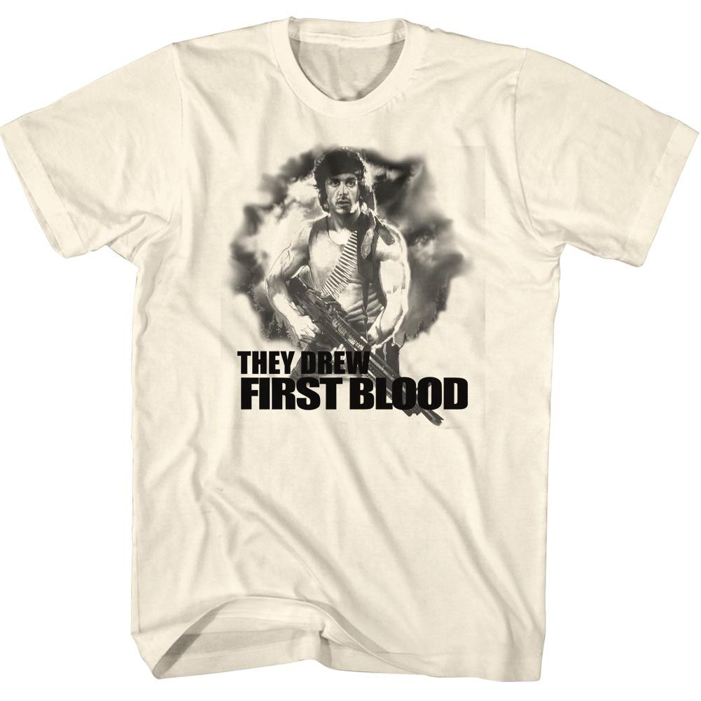 Natural Rambo t-shirt featuring a First Blood design