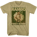 Khaki Heather Rambo t-shirt featuring a Rambo poster design