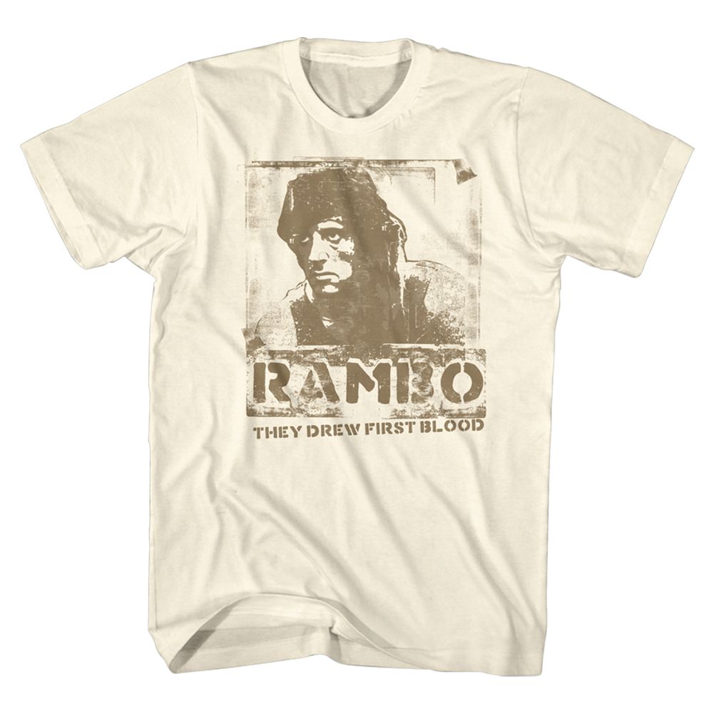 Natural Rambo t-shirt featuring a Blame design