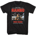 Black Rambo t-shirt featuring a Rambo Text Stack design