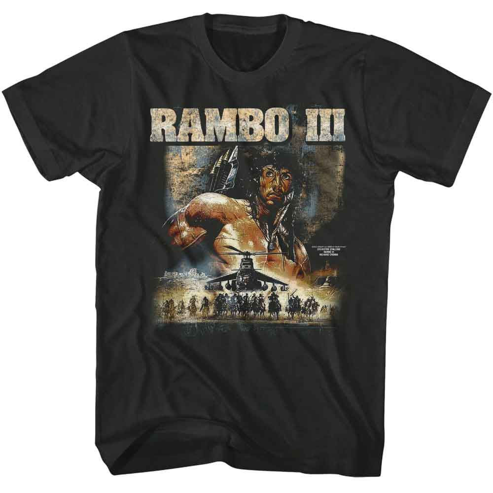 Smoke Gray Rambo t-shirt featuring a Rambo III chopper poster design