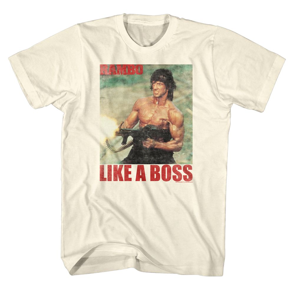 Natural Rambo t-shirt featuring a Boss Rambo design