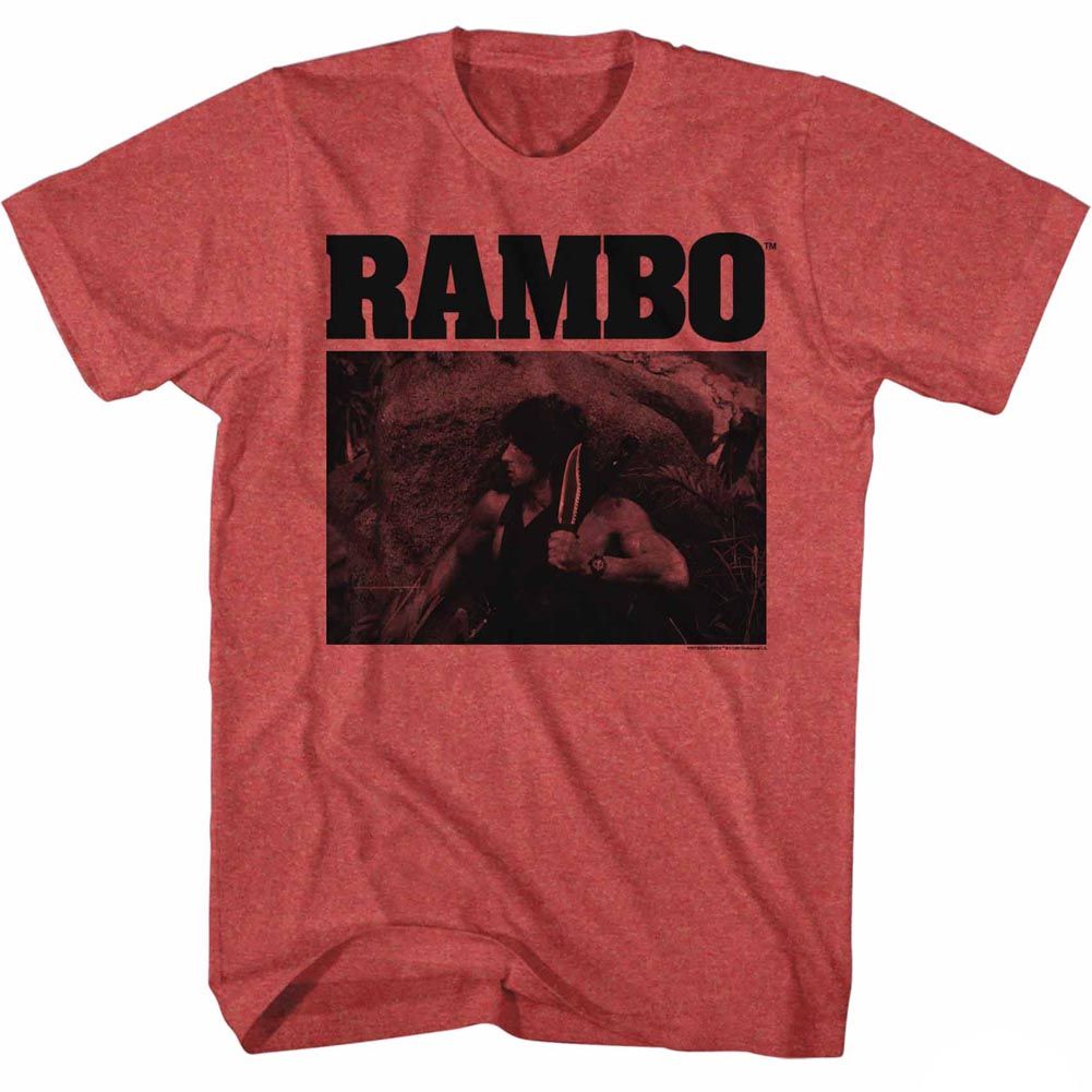 Red Heather Rambo t-shirt featuring a Rambo Marine design