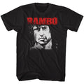 Black Rambo t-shirt featuring a Red and White Rambo design