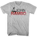 Gray Heather Rambo t-shirt featuring a Jonbo design