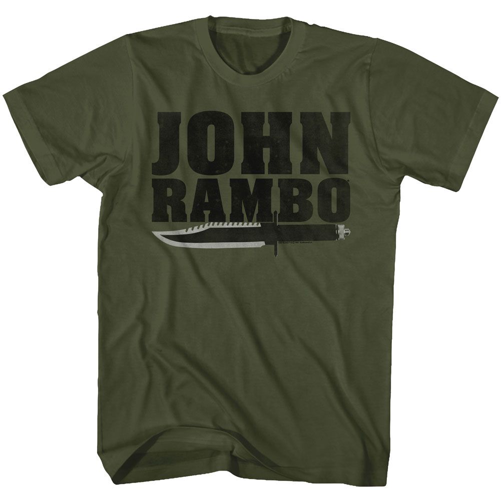 Military Green Rambo t-shirt featuring a Jonbo design
