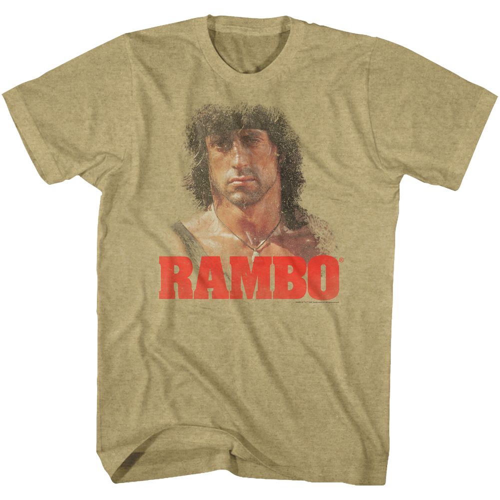 Khaki Heather Rambo t-shirt featuring a Grunge Rambo design