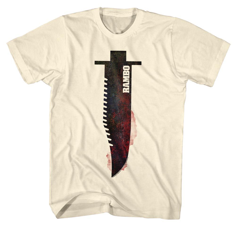 Natural Rambo t-shirt featuring a Rambo Bowie knife design