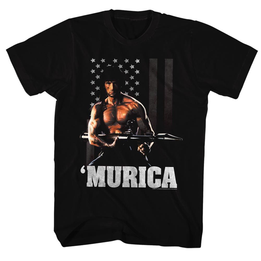 Black Rambo t-shirt featuring a Freedom design